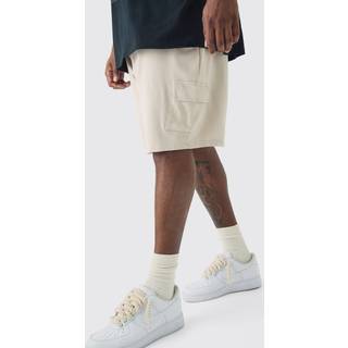 Mens Light Khaki Plus Washed Relaxed Jersey Cargo Shorts