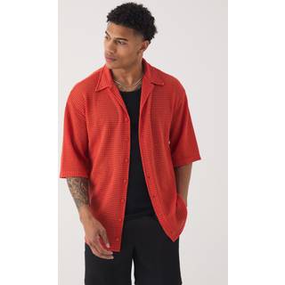 Mens Orange Oversized Button Through Textured Shirt