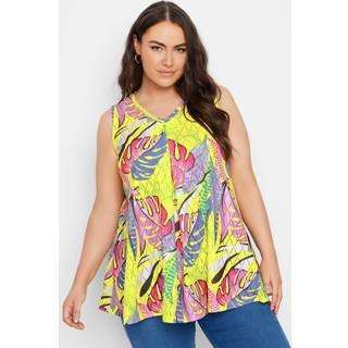 Yours Curve Yours Curve Yellow Leaf Print Vest Top