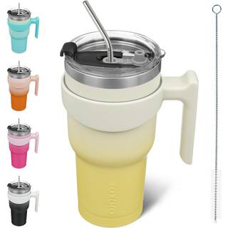 Bjpkpk 30oz tumbler med håndterede tumblerkopper med låg og halm genanvendeligt rustfrit stål dobbelt væg rejse krus citron