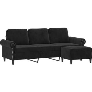 3-Personers Sofa Med Fodskammel 180 Cm Velour - Sort