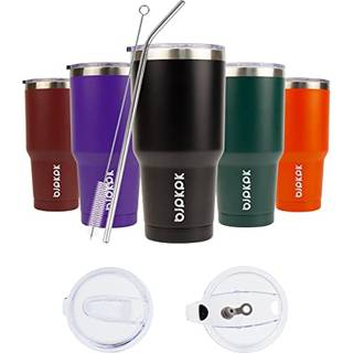 BJPKPK 30 oz rustfrit stål tumbler med låg og halmisoleret rejse kaffekrus genanvendelig metal termisk kop sort sort