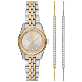 MK Lexington Pavé Two-Tone Watch and Slider Bracelet Gift Set - Silver - Michael Kors - ONE SIZE