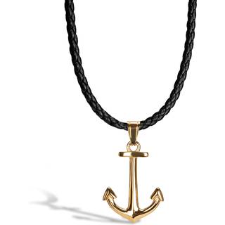 SERASAR Læder halskæde "Anchor" - Guld Anker, 50 cm