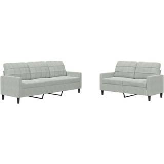Sofasæt 2 Dele Med Hynder Velour - Lysegrå / Uden fodskammel