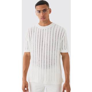 Mens Oversized Open Ladder Stitch Knitted T-shirt In White