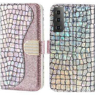 SKALO Samsung S22 Croco Glittery tegnebog etui  - Rosa guld