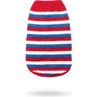 Strikket Hundetrøje - Red, White & Blue Striped / Størrelse 40