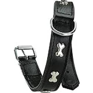 BOBBY Læderhalsbånd med Benmotiv 50 cm Sort