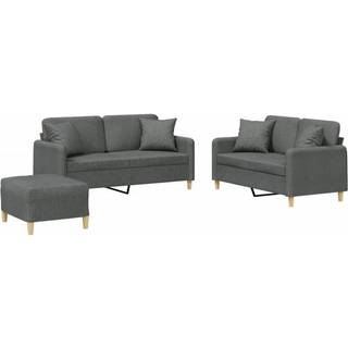 sofasæt 3 dele med puder stof mørkegrå