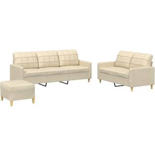 sofasæt 3 dele med hynder stof cremefarvet