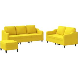 Sofasæt 2 Dele Stof - Lysegul / med hynder og fodskamler