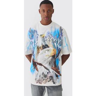 Mens Ecru Oversized Extended Neck Extreme Lightning T-shirt