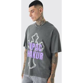 Mens Tall 2 Pac Cross Printed License T-shirt In Grey