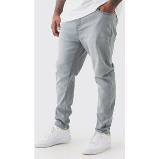 Mens Mid Grey Plus Super Skinny Ripped Stretch Jeans