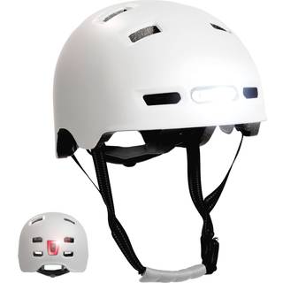 Skater cykelhjelm med for- og baglys | Mat hvid, M 54-57cm | EN1078