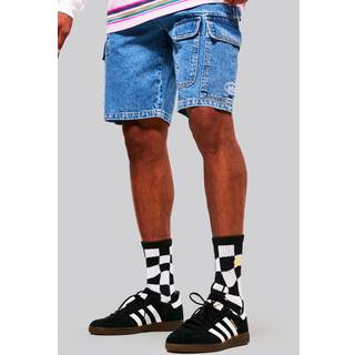 Mens Black Jacquard And Embroidered Check Sport Sock