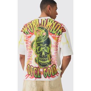 Mens Ecru Oversized Boxy Extended Neck Extreme OFCL Tour T-shirt