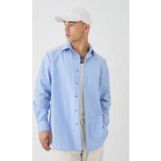 Mens Light Blue Oversized Long Sleeve Striped Shirt In Blue