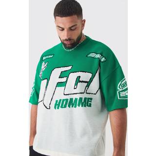 Mens Green Plus Oversized Moto Knitted T-shirt