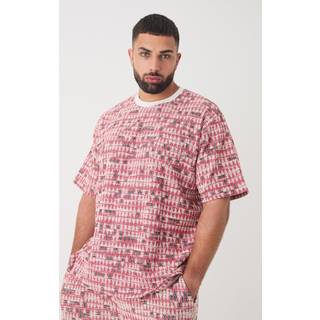 Mens Red Plus Oversized Jacquard Geo T-shirt