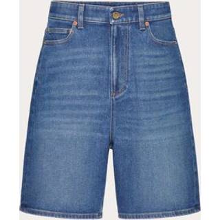 Valentino Leather-trimmed denim Bermuda shorts - blue - 25