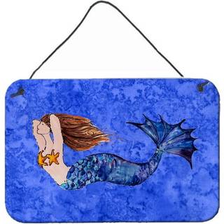 """" Caroline's Treasures 8725DS812 Brunette Mermaid på Blue Wall eller Door Hanging Prints 8 X 12 """" ""Multicolor"" ""