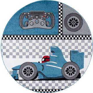 Kids Rund Børnetæppe Racerbil - Blå - 120x120 (Rund)