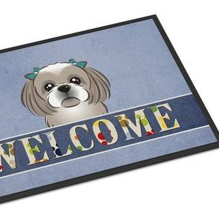 """" Caroline's Treasures BB1436JMat Gray Silver Shih Tzu Velkommen indendørs eller udendørs mat 24 x 36 """" ""Multicolor"" ""