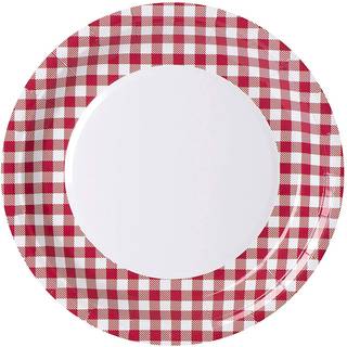 Hammont Picnic tema 9 """" Disponable Round Paper Plates (50 Pack) Picnic Party Supplies Gingham Paper Plates Ideel til fester Familie middag og pi