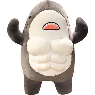 ENGIGENT KAWAII MUSCEL ABS TEDDY BRAR SHARK BUFF BUND PLUSK KUDDLY PROLKTED DYR TOY FIGUR (SHARK_GRAY)