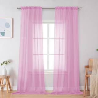 SimpleBrand Pink Sheer Curtains 96 tommer lang lysfiltreringstang Lomme Fastfarve Vindue Vindue Sheer Gardinpaneler Elegante gardiner og gardiner