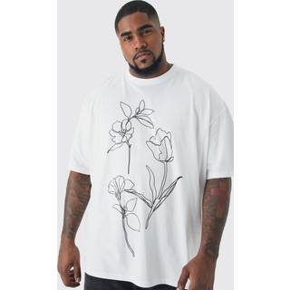 Mens Plus Mono Abstract Floral Printed T-shirt In White