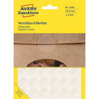 Avery 51068 Forseglingsetiketter transparent Ø18mm 720 etiketter