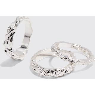 Mens 3 Pack Melted Effect Rings In Silver