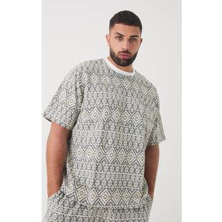 Mens Grey Plus Oversized Jacquard Abstract T-shirt