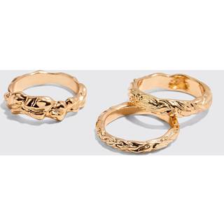 Mens 3 Pack Melted Effect Rings In Gold