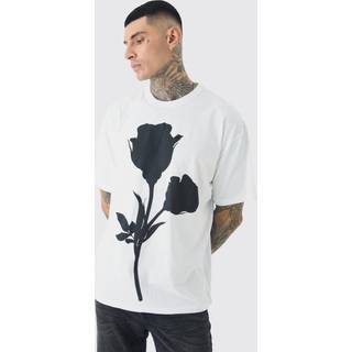 Mens Tall Mono Placement Floral Printed Oversized T-shirt In White