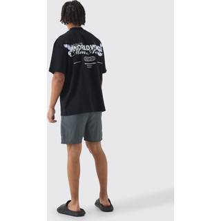 Mens Black Oversized Extended Neck Worldwide Back Print T-shirt & Swim Set