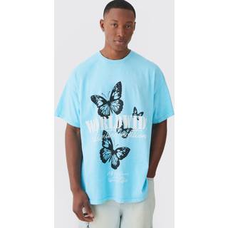Mens Blue Oversized Worldwide Butterfly Print T-shirt