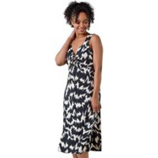 Roman Abstrakt Tryk Ruched Midi Kjole42
