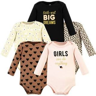 Hudson baby unisex baby bomuld langærmet bodysuits cinnamon hjerter 5 pakke 9-12 måneder