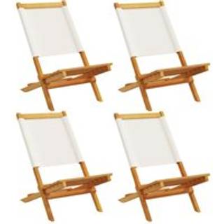 Havestole Massivt Akacietræ Og Stof Hvid - 4 / Creme