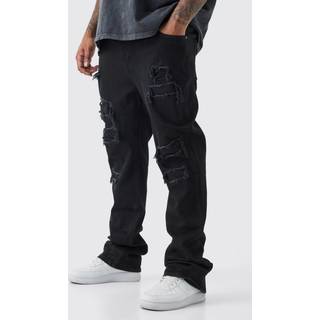 Mens True Black Plus Skinny Stacked Distressed Ripped Jeans