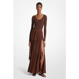 MK Silk Georgette Button-Front Skirt - Brown - Michael Kors - EU38