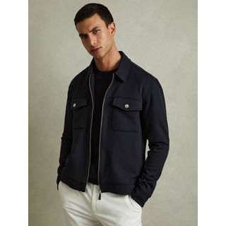 Reiss Reiss Navy Blue Medina Interlock Jersey Zip-Through Jacket