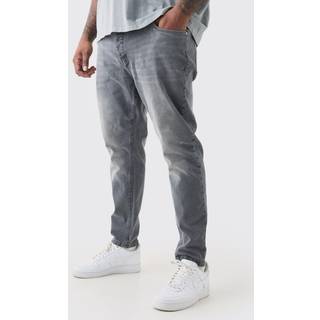 Mens Mid Grey Plus Skinny Stretch Jeans