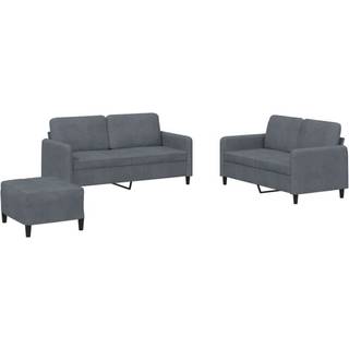 Sofasæt 2 Dele Velour - Mørkegrå / med hynder og fodskamler