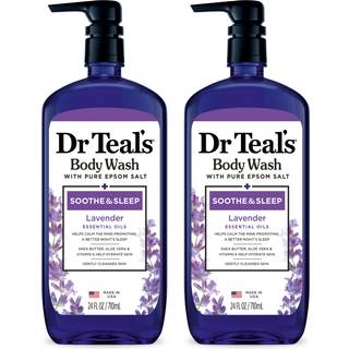 Dr. Teals kropsvask med rent Epsom -salt Soothe & Sleep med lavendel 24 fl oz (pakke med 2) (emballage kan variere)