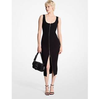 MK Ribbed Stretch Knit Zip Dress - Black - Michael Kors